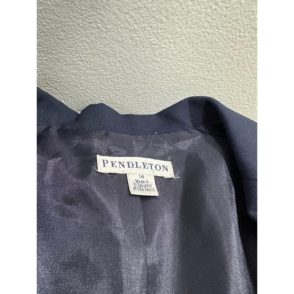 Pendleton Womens Virgin Wool Navy Blazer Size 14 Lined One Button Classic - Picture 3 of 13